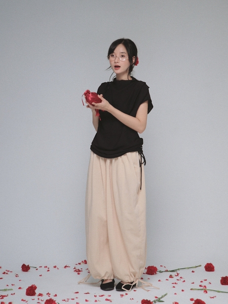 Relaxed Cowl-Neck Drawstring Top, image 4