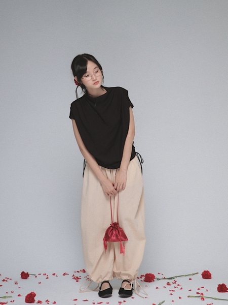 Relaxed Cowl-Neck Drawstring Top, image 5