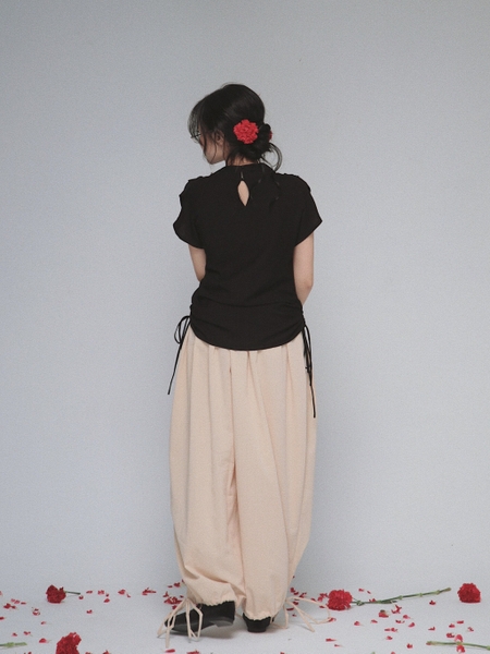 Relaxed Cowl-Neck Drawstring Top, image 6
