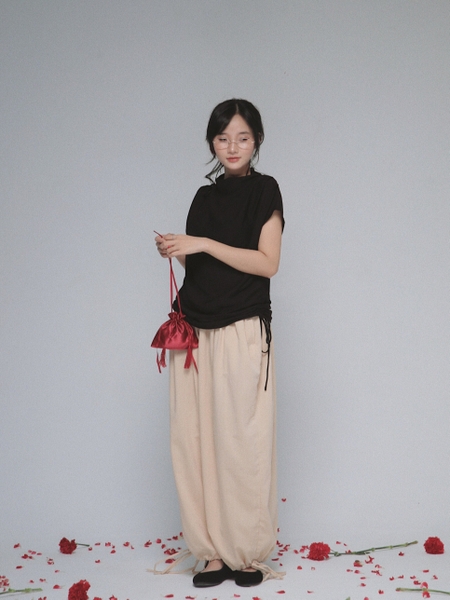 Relaxed Cowl-Neck Drawstring Top, image 7
