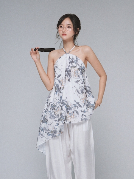 Floral Open-Back Halter Top