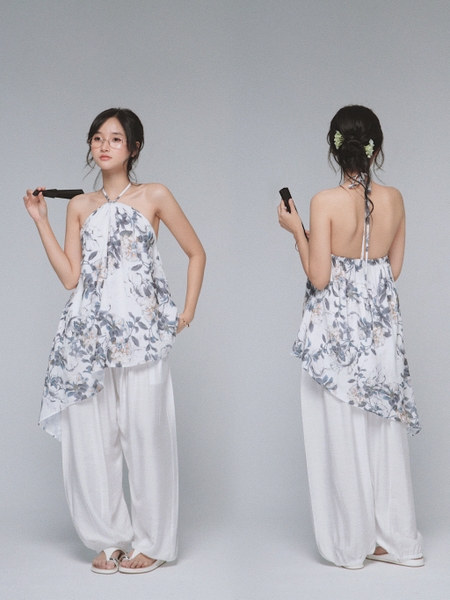 Floral Open-Back Halter Top, image 2