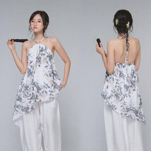 Floral Open-Back Halter Top, image 8