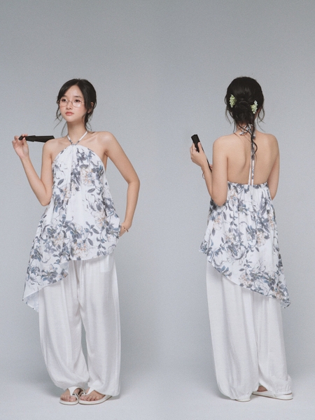 Drawstring Slub-Fabric Balloon Trousers, image 4