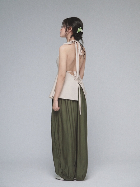 Drawstring Slub-Fabric Balloon Trousers, image 6