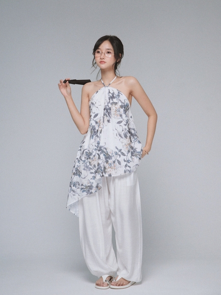 Drawstring Slub-Fabric Balloon Trousers, image 7