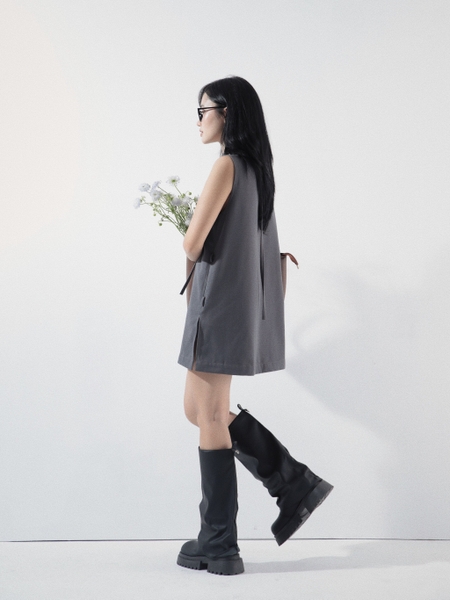 Square-Neck Mini Dress with Tie, image 2