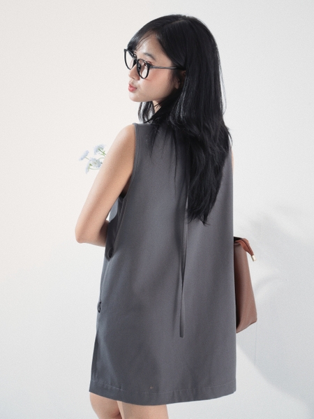 Square-Neck Mini Dress with Tie, image 3