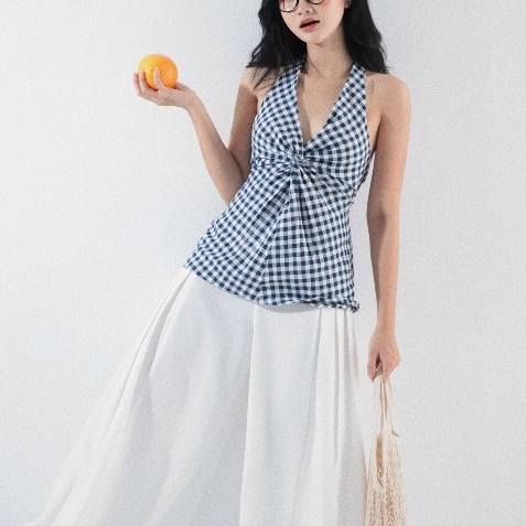 Checked Linen Twist-Front Top, image 8