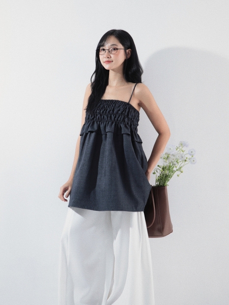 Adjustable-Strap Shirred Top
