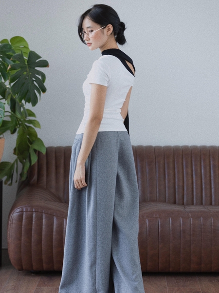 Fitted Cotton Tie-Neck Top, image 4
