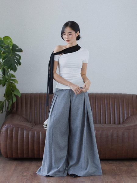 Fitted Cotton Tie-Neck Top, image 5