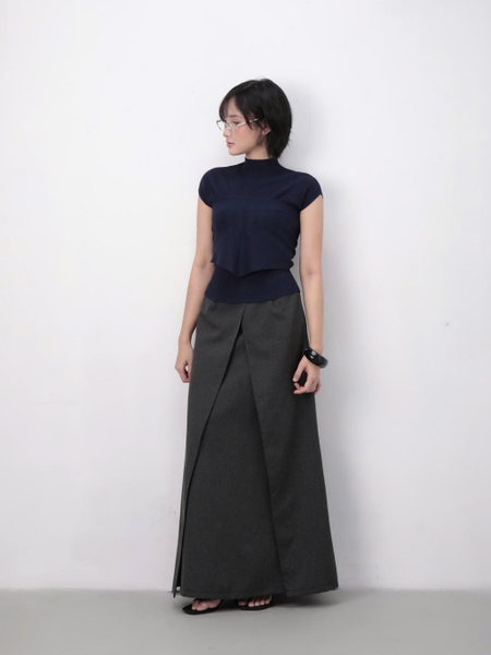 High-Waisted Wrap-Detail Long Skirt, image 2