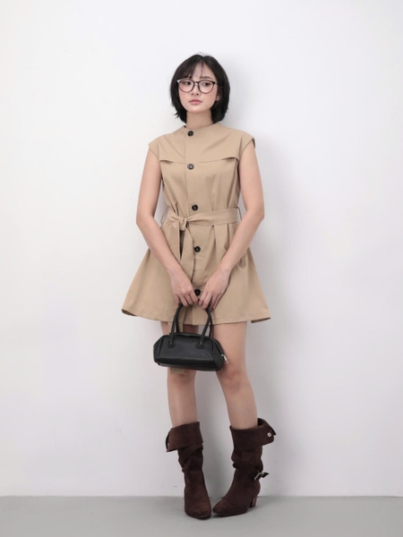 Asymmetric Button Mini Dress, image 1