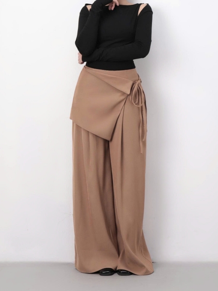 High-Waisted Wide-Leg Trousers with Detachable Tie Panel