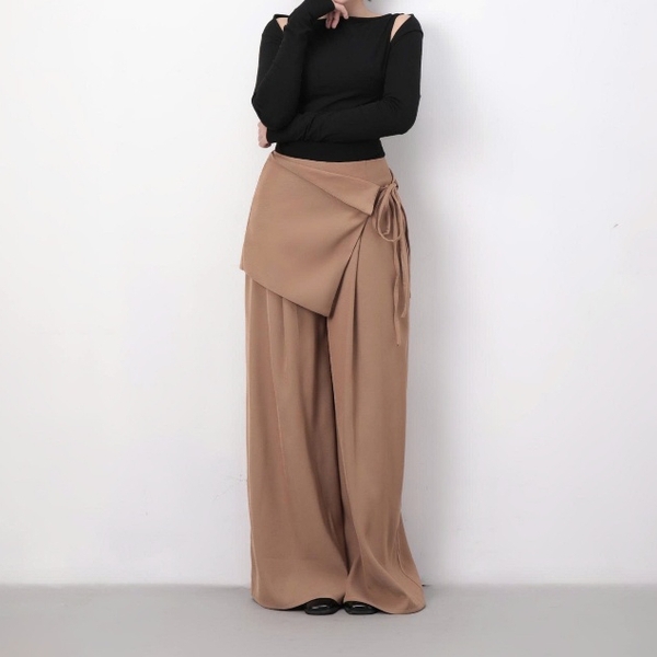 High-Waisted Wide-Leg Trousers with Detachable Tie Panel, image 4