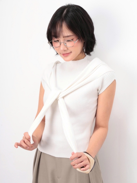 Seleen, [3 màu] Áo dệt kim cao cấp form ôm cổ cao tay ngắn kèm khăn rời mặc nhiều kiểu, WT0208