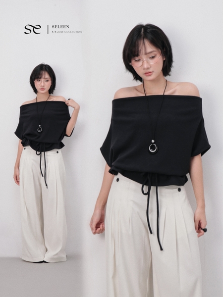 Off-Shoulder Tie-Detail Knit Top, image 1