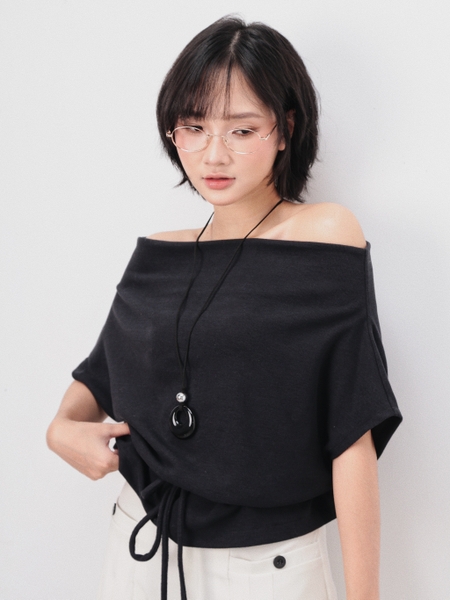 Off-Shoulder Tie-Detail Knit Top, image 7