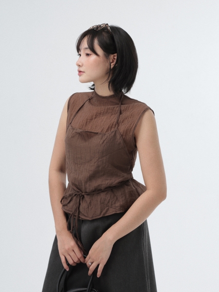Seleen, Áo tơ mỏng layer dây buộc yếm cổ cao form ôm lơi, WT0225