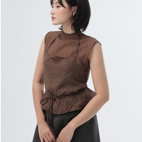 Seleen, Áo tơ mỏng layer dây buộc yếm cổ cao form ôm lơi, WT0225