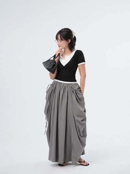 Seleen, Áo thun form ôm co dãn 4 chiều giả layer 2 lớp chi tiết cài nút, WT0220