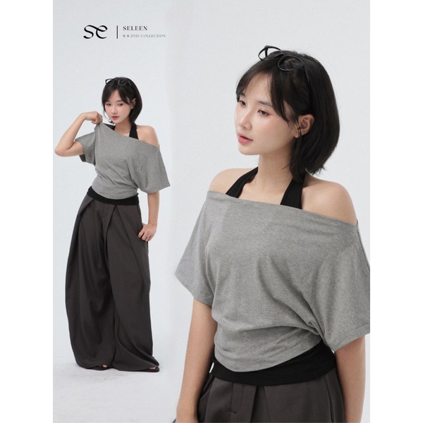 Seleen, Áo layer 2 món (có thể mặc tách rời) form trễ vai cổ yếm mặc được nhiều kiểu, WT0229