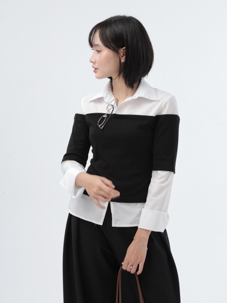 Seleen, Áo sơ mi công sở form ôm giả layer tay dài, WT0230
