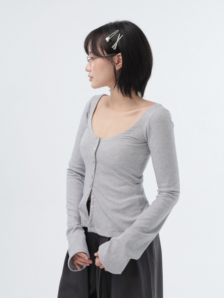 Button-Detail Flared-Sleeve Jersey Top, image 4
