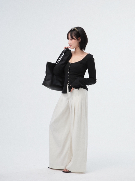Button-Detail Flared-Sleeve Jersey Top, image 6
