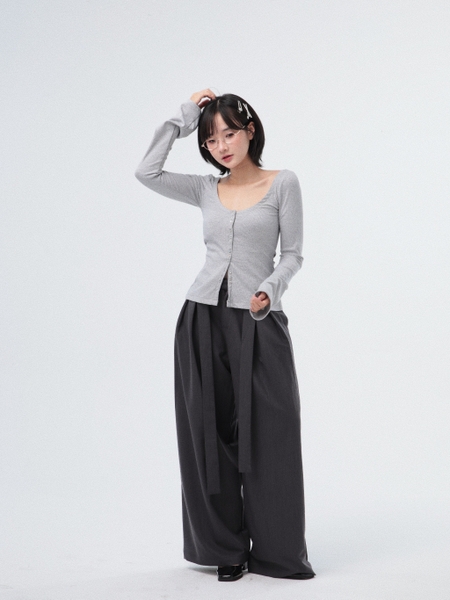 Button-Detail Flared-Sleeve Jersey Top, image 7