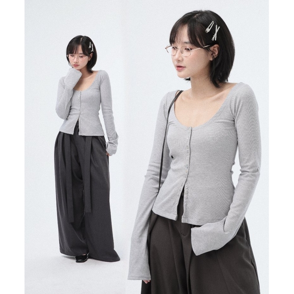Button-Detail Flared-Sleeve Jersey Top, image 9