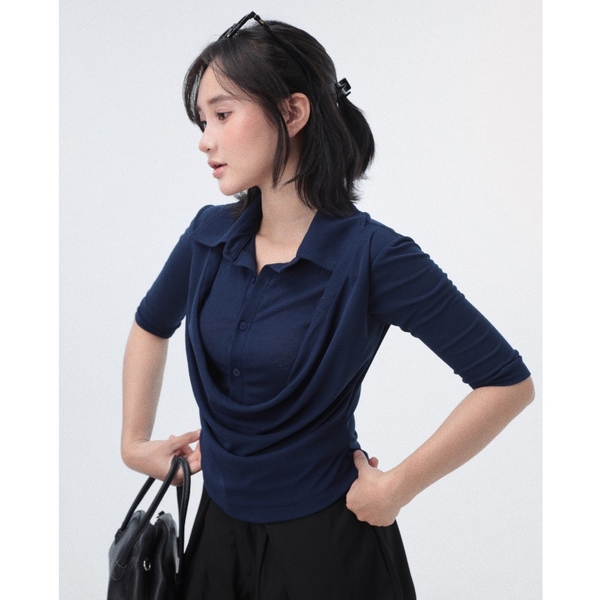 Seleen, Áo thun cổ sơ mi chi tiết đổ dáng ôm tay lửng, WT0235