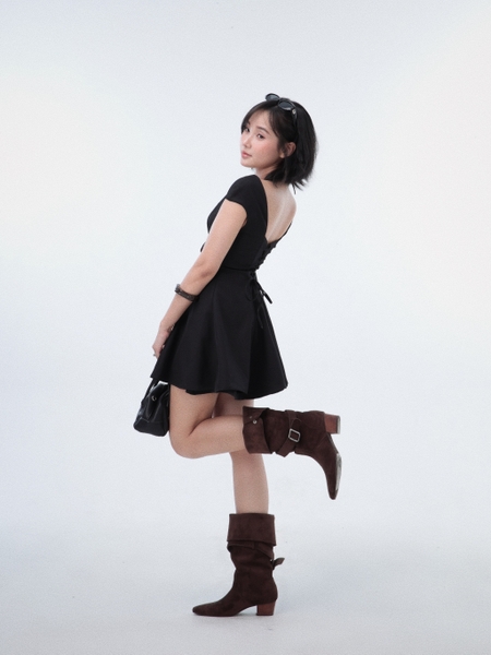 Tie-Back Fit-and-Flare Mini Dress, image 3
