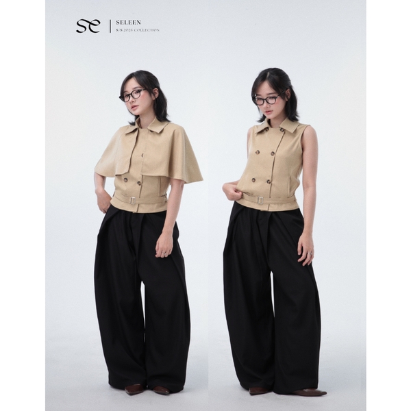 Seleen, Áo kaki kèm cape (có thể tháo rời) form lơi chi tiết thắt lưng cổ bẻ hàng nút, WT0244