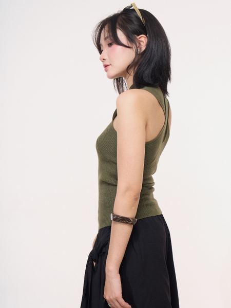 Seleen, [ 2 màu ] Áo dệt kim cổ yếm chéo cổ mặc nhiều kiểu co dãn không tay, WT0243