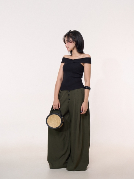 Seleen, [ 2 màu ] Áo dệt kim cổ yếm chéo cổ mặc nhiều kiểu co dãn không tay, WT0243