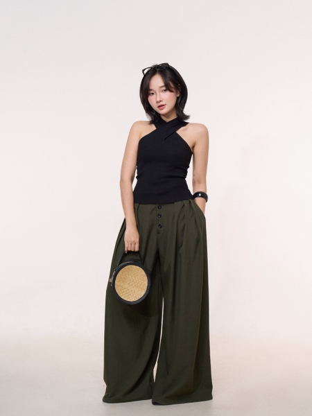 Seleen, [ 2 màu ] Áo dệt kim cổ yếm chéo cổ mặc nhiều kiểu co dãn không tay, WT0243