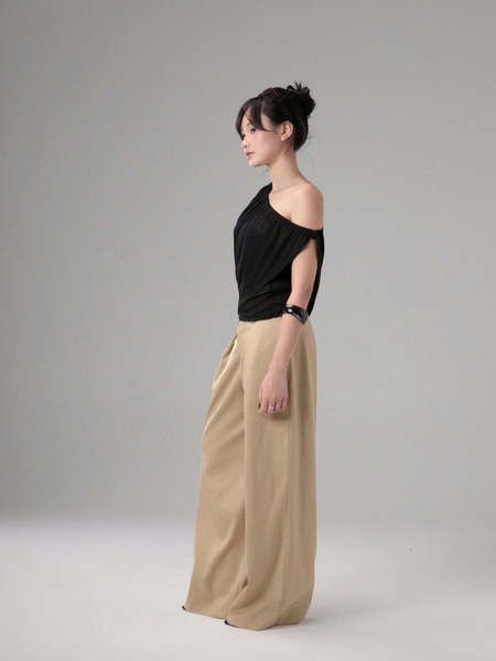 Seleen, Quần lưng cao ống suông rộng chi tiết gập li, WB0257