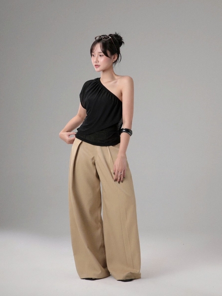 Seleen, Quần lưng cao ống suông rộng chi tiết gập li, WB0257