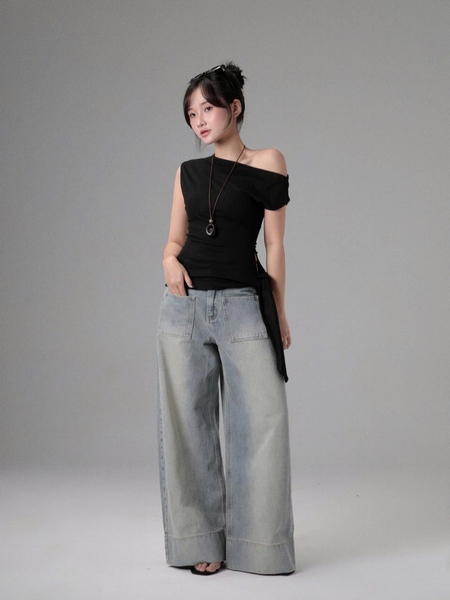 Seleen, Áo thun trễ vai chéo form ôm body chi tiết dây buộc eo, WT0260