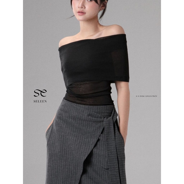 Seleen, Áo trễ vai thun xuyên thấu nhẹ form ôm tay ngắn , WT0259