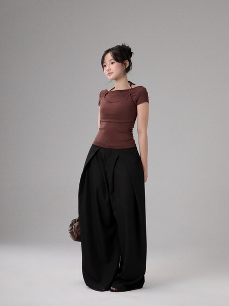 Seleen, Áo thun giả layer 2 lớp yếm dây buộc cổ form ôm body, WT0263