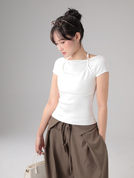 Seleen, Áo thun giả layer 2 lớp yếm dây buộc cổ form ôm body, WT0263