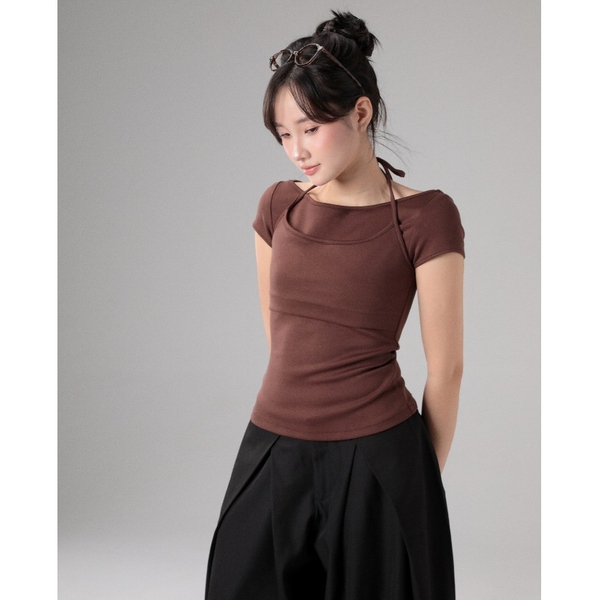 Seleen, Áo thun giả layer 2 lớp yếm dây buộc cổ form ôm body, WT0263