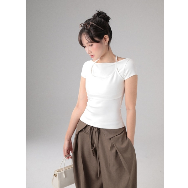 Seleen, Áo thun giả layer 2 lớp yếm dây buộc cổ form ôm body, WT0263