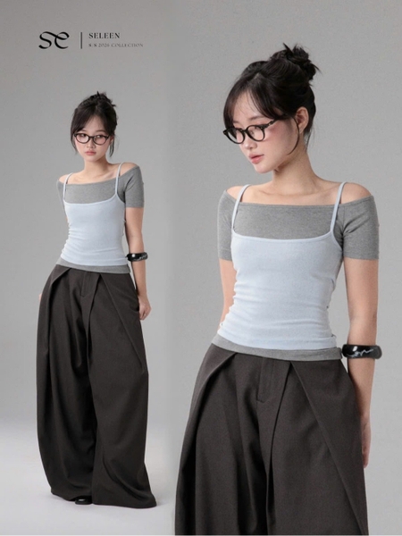 Seleen, Áo layer 2 món (có thể tách rời mặc riêng) form ôm vai trễ ngang áo dây ngoài, WT0265