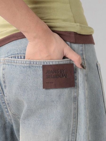 Seleen, Quần Jeans Denim lưng cao ống rộng chi tiết túi ngang, WB0262