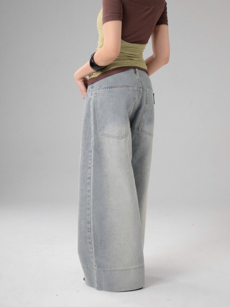 Seleen, Quần Jeans Denim lưng cao ống rộng chi tiết túi ngang, WB0262