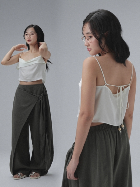 Linen Tie-Panel Wide-Leg Trousers, image 2
